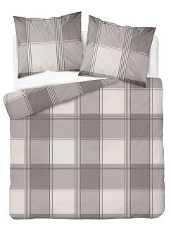 Pościel flanelowa 220x200 beżowa brązowa krata