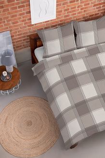 Pościel flanelowa 220x200 beżowa brązowa krata