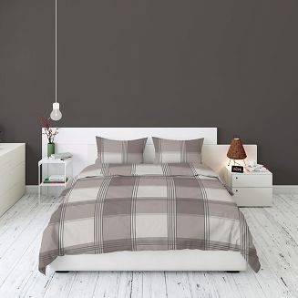 Pościel flanelowa 220x200 beżowa brązowa krata