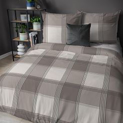 Pościel flanelowa 220x200 beżowa brązowa krata