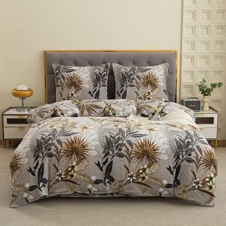 Pościel polarowa 160x200 welur szara jesienny ogród