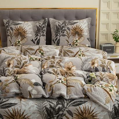 Pościel polarowa 160x200 welur szara jesienny ogród