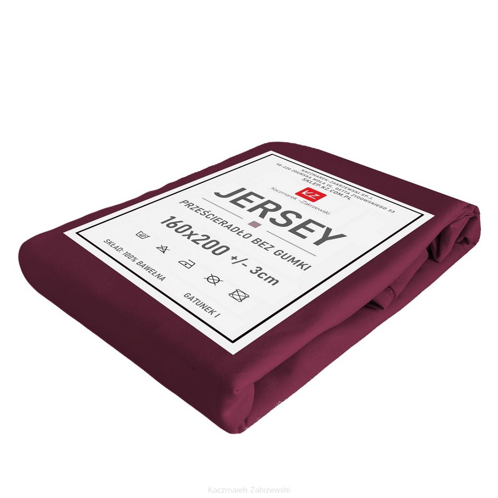 Prześcieradło jersey bez gumki 160x200 bordowe