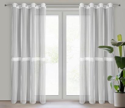 Firana gotowa na przelotkach ELIANA 140x260 Eurofirany biała ozdobna plisowana aplikacja