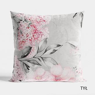 Poszewka dekoracyjna AZAELA 40x40 welwetowa szara różowa kwiaty liście