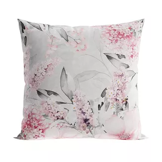 Poszewka dekoracyjna AZALEA 40x40 welwetowa szara różowa kwiaty liście