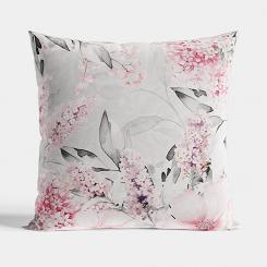 Poszewka dekoracyjna AZAELA 40x40 welwetowa szara różowa kwiaty liście