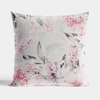 Poszewka dekoracyjna AZALEA 40x40 welwetowa szara różowa kwiaty liście