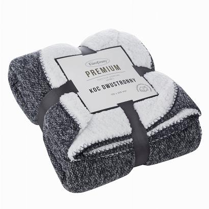 Koc narzuta na łóżko PANDA 150x200 dwustronny baranek granatowy biały