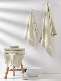 Ręcznik bawełniany LIBRE 70x140 beżowy z białą bizą
