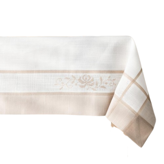Obrus z kwiatowym haftem ASTRA 120x160 biały beżowy