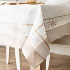 Obrus z kwiatowym haftem ASTRA 120x160 biały beżowy