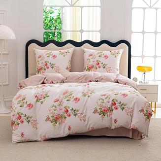 Pościel satynowa 180x200 różowa różana bukiety peonie