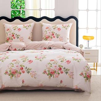 Pościel satynowa 180x200 różowa różana bukiety peonie