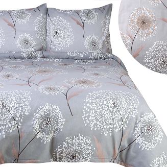 Pościel flanelowa FLANELOVE 160x200 delikatne dmuchawce na szarym tle