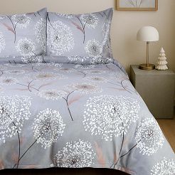 Pościel flanelowa FLANELOVE 160x200 delikatne dmuchawce na szarym tle