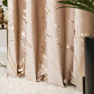 Zasłona gotowa na taśmie MARMA 140x250 jasnobeżowa ze złotym nadrukiem