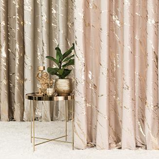 Zasłona gotowa na taśmie MARMA 140x250 jasnobeżowa ze złotym nadrukiem