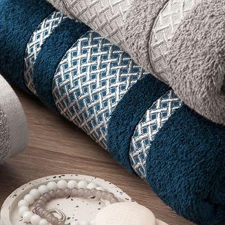 Ręcznik bawełniany LIONEL 50x90 granatowy ze srebrną bordiurą