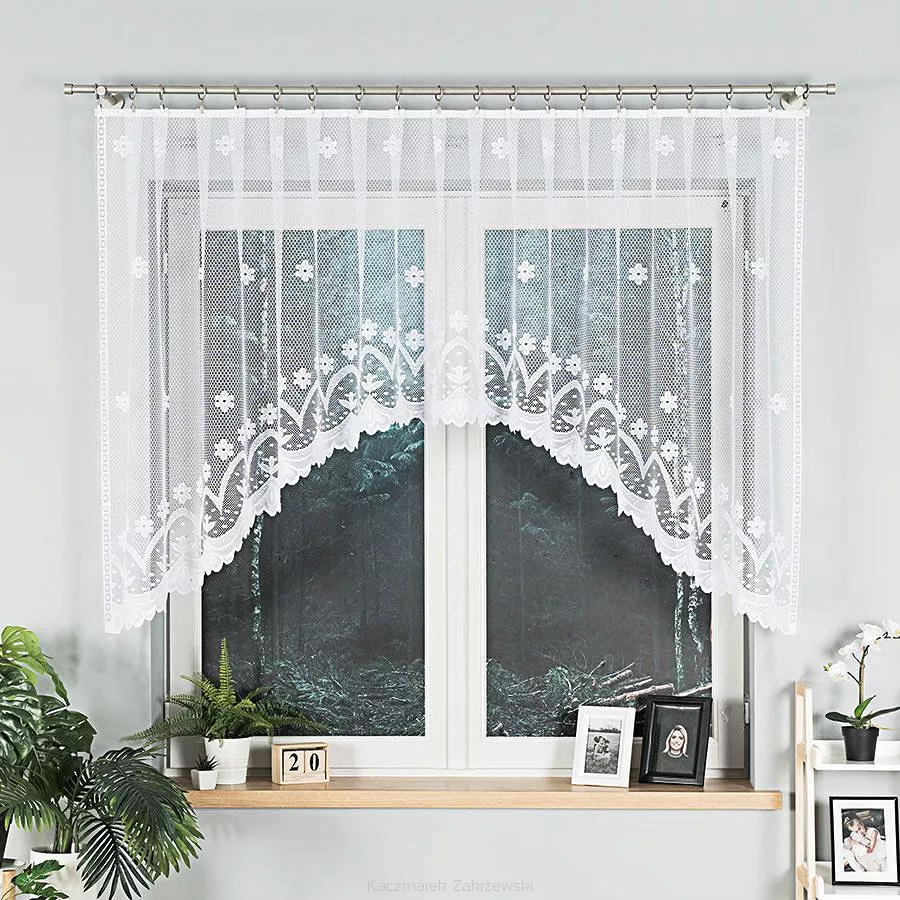 Firanka żakardowa gotowa na żabki FLORENTYNA 330x120 biała