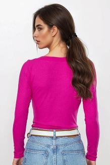 Koszulka damska z długim rękawem z prążkowanej wiskozy Eleonor amarantowa