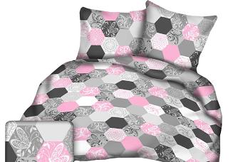 Pościel z kory 180x200 wzór różowo-szare sześciokąty