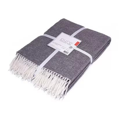 Koc bawełniany akrylowy Jacquard 220x200 szary żakardowy z frędzlami