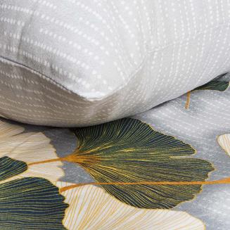 Pościel flanelowa FLANELOVE 160x200 liście miłorzębu na jasnoszarym tle