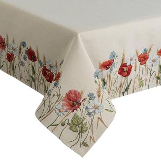 Obrus dekoracyjnygobelin 140x180 Eurofirany naturalny kwiaty maki