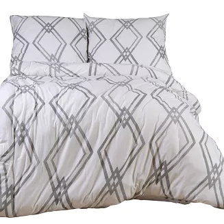 Pościel jersey 160x200 JERSEYLOVE biała szara geometria romby