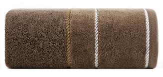 Ręcznik bawełniany z welurową bordiurą w ozdobne paseczki NEL 70x140 Eurofirany brązowy