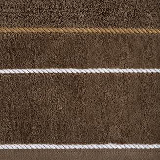 Ręcznik bawełniany z welurową bordiurą w ozdobne paseczki NEL 70x140 Eurofirany brązowy