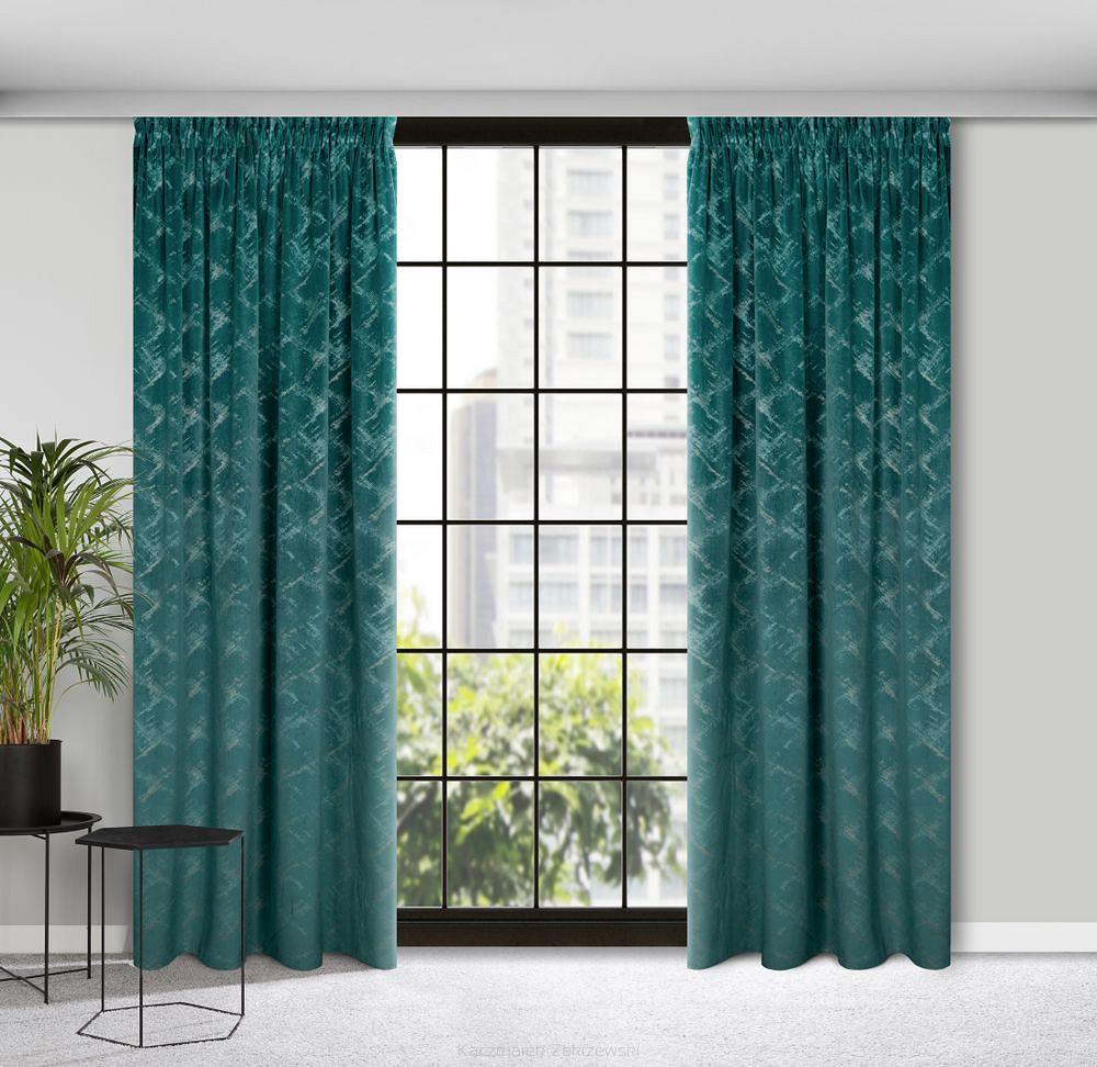 Zasłona gotowa na taśmie ADRIA 140x270 Eurofirany ciemnoturkusowy/szampański