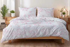 Pościel z kory 140x200 szara różowa kwiat wiśni sakura