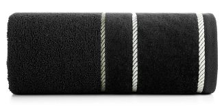 Ręcznik bawełniany z welurową bordiurą w ozdobne paseczki NEL 50x90 Eurofirany czarny
