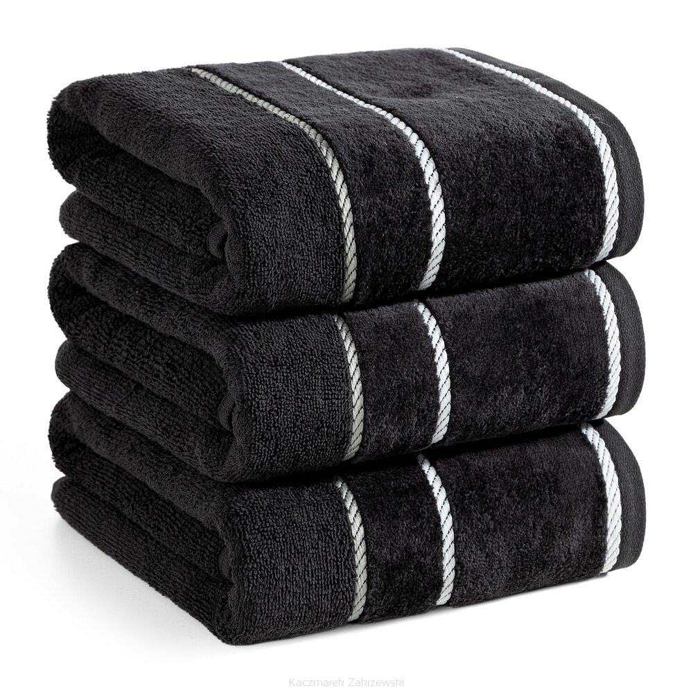 Ręcznik bawełniany z welurową bordiurą w ozdobne paseczki NEL 50x90 Eurofirany czarny