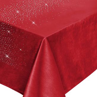 Obrus dekoracyjny SHINY 140x220 welurowy czerwony z kryształkami