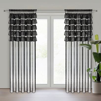 Firana gotowa na taśmie AURA 140x270 Eurofirany czarna falbany