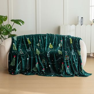 Koc polarowy świąteczny 160x200 zielony choinkowe wariacje