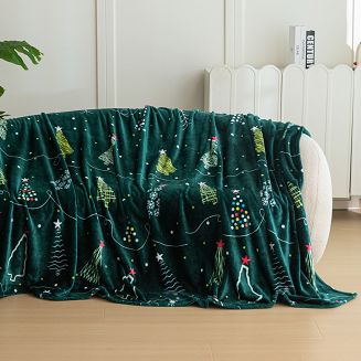 Koc polarowy świąteczny 160x200 zielony choinkowe wariacje
