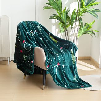 Koc polarowy świąteczny 160x200 zielony choinkowe wariacje