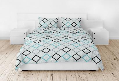 Pościel z kory 180x200 szara turkusowa czarna romby