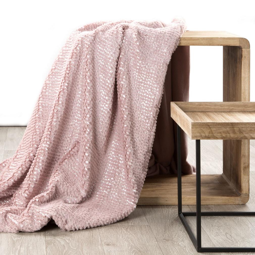 Koc narzuta HAVANA 200x220 Design91 pudrowy/srebrny