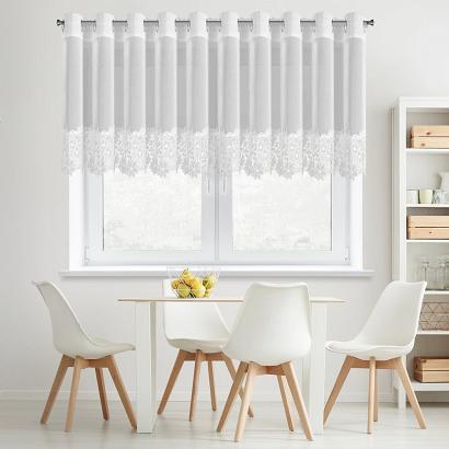 Firana gotowa na przelotkach ARTEMIDA 400x80 Eurofirany biała z etaminy kwiatowa aplikacja na dole