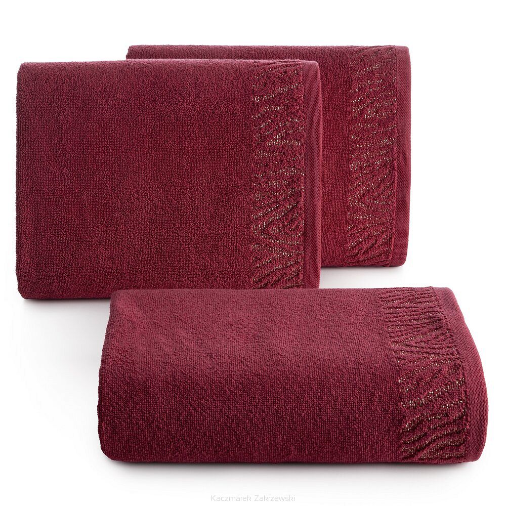 Ręcznik bawełniany z bordiurą przetykaną błyszczącą nicią MARGO 70x140 Eurofirany bordowy