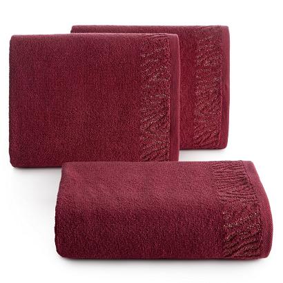 Ręcznik bawełniany z bordiurą przetykaną błyszczącą nicią MARGO 70x140 Eurofirany bordowy