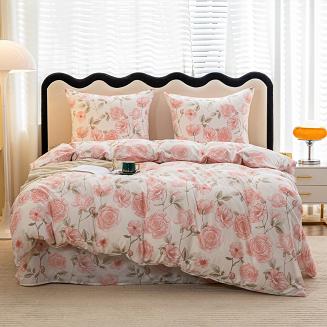 Komplet pościeli dwustronnej 220x200 kremowa różany ogród