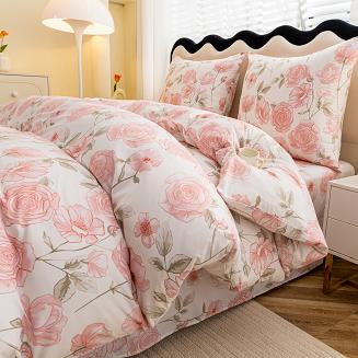 Komplet pościeli dwustronnej 220x200 kremowa różany ogród