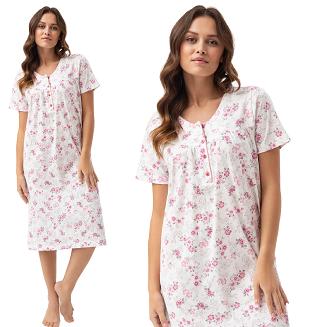 Koszula damska LUNA kod 82 ecru różowa w kwiatki