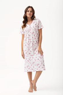 Koszula damska LUNA kod 82 ecru różowa w kwiatki